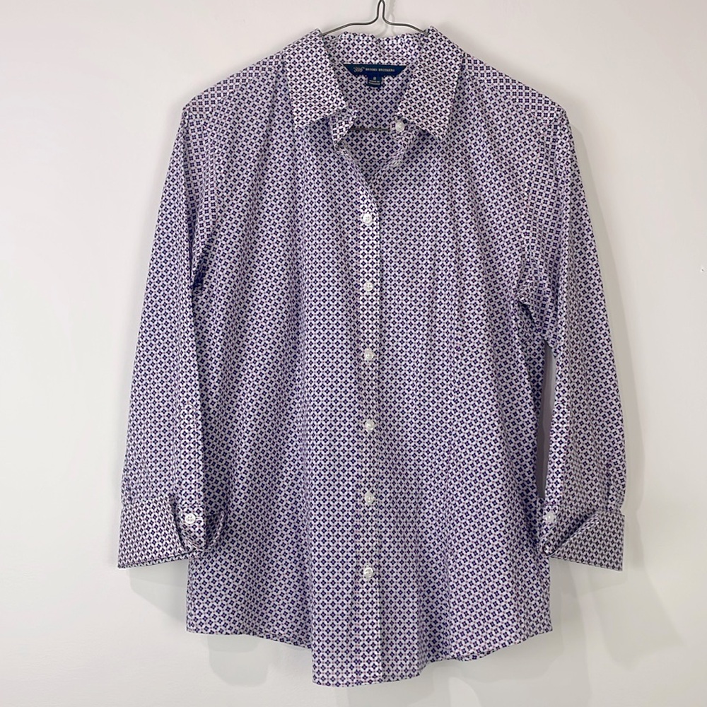 Brooks Brothers 346 Cotton Button Down Shirt Womens Size 8 Navy Blue Pink White